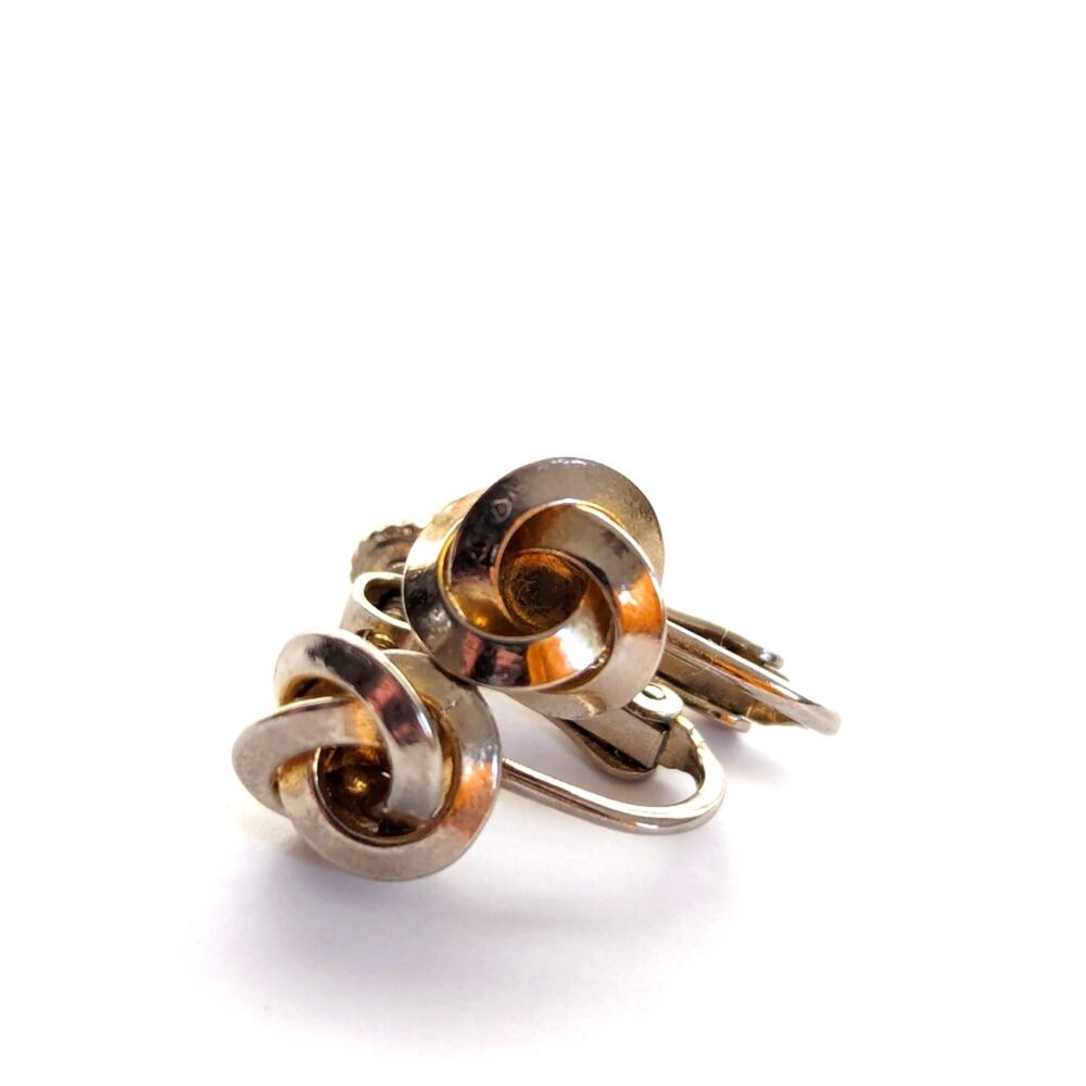 Vintage Silver Tone Dainty Geometric Love Knot Screwback Clip On Earrings
